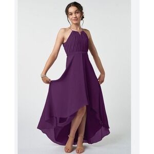 NWT Azazie Oaklynn JBD Grape Junior Bridesmaid Dress J10 Hi Low Chiffon A-line